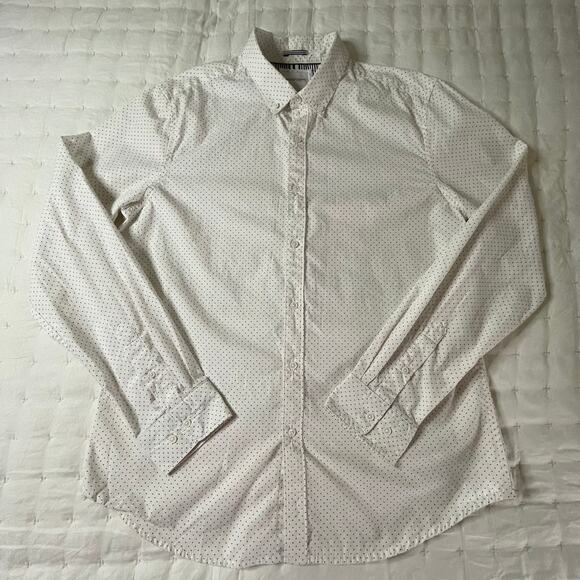 Denim & Flower Ricky Singh Long Sleeve Button Down Shirt Men's L | White Navy - Picture 1 of 11